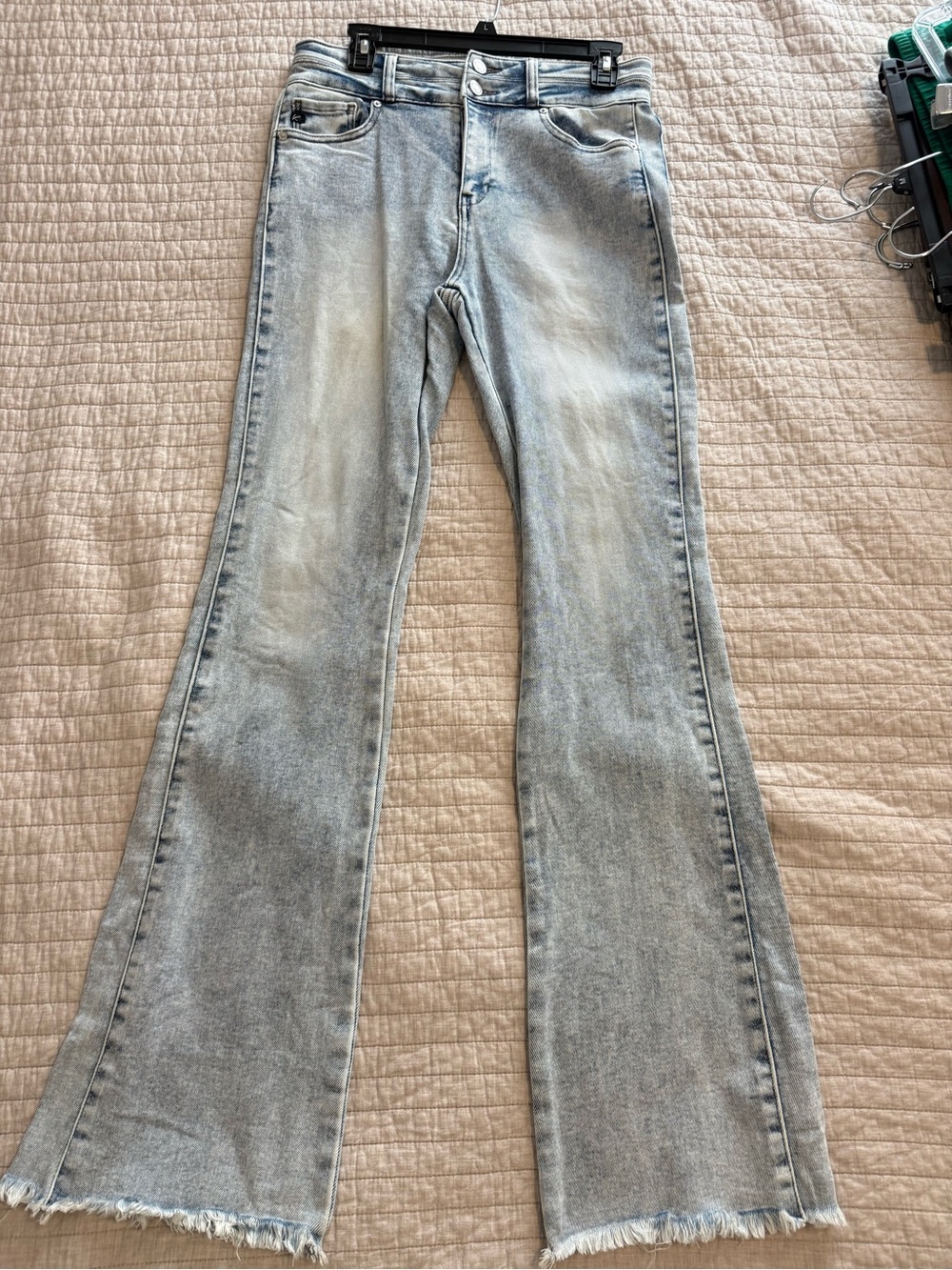 KanCan Light Wash Flare Jeans with Frayed Hem